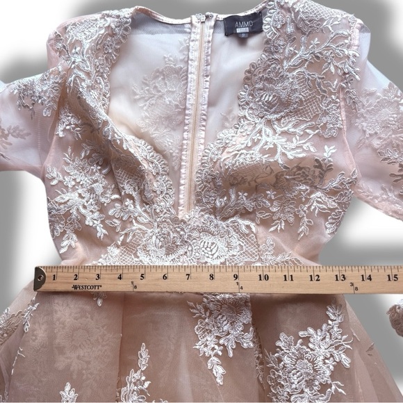 AMMO Charlotte Blackwood Lace Deep V Hi Low Structured Mini Dress Size Small - Picture 7 of 9